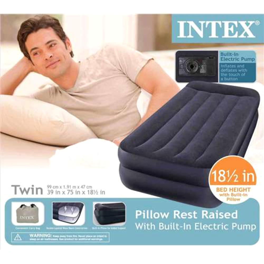 Intex Twin Raised Airbeds with Built-In Pump and Pillow Rests