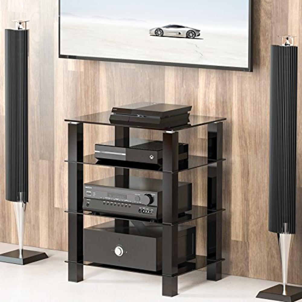 Fitueyes 4-Tier Media Component Stand with Glass Shelves