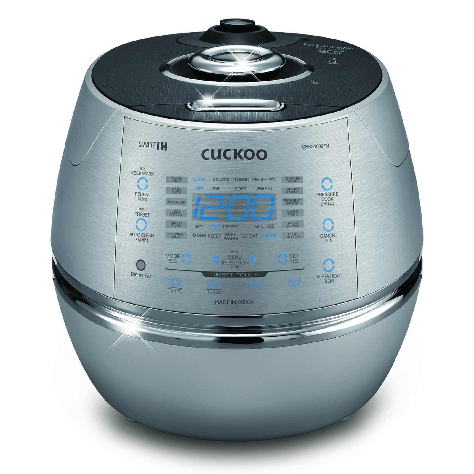 CUCKOO CRPCHSS1009FN  CRP-CHSS1009FN 10 Cup Pressure Rice Cooker, 110V, Metallic