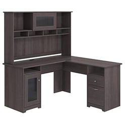 Bush Furniture Cabot 60W L Shaped Computer Desk with Hutch and Storage, Heather Gray
