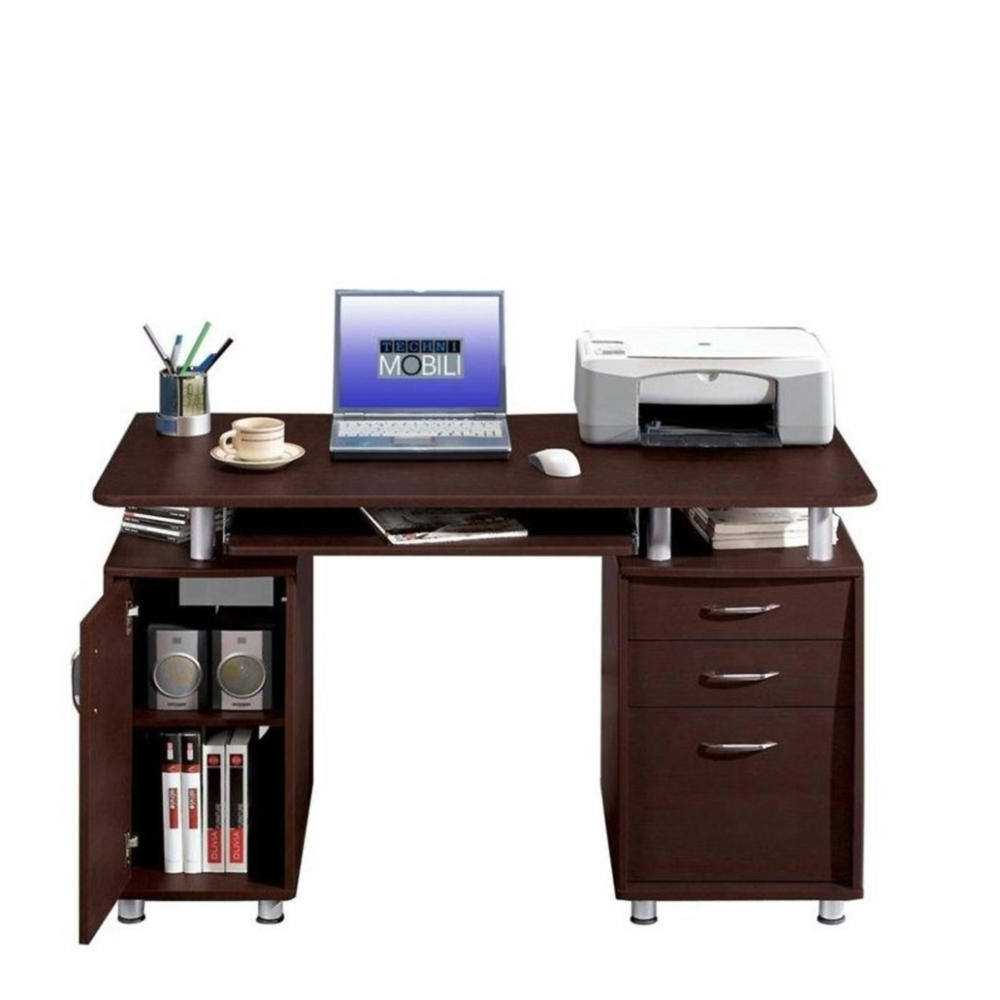 Techni Mobili Complete Computer Desk with File Cabinet - Chocolate