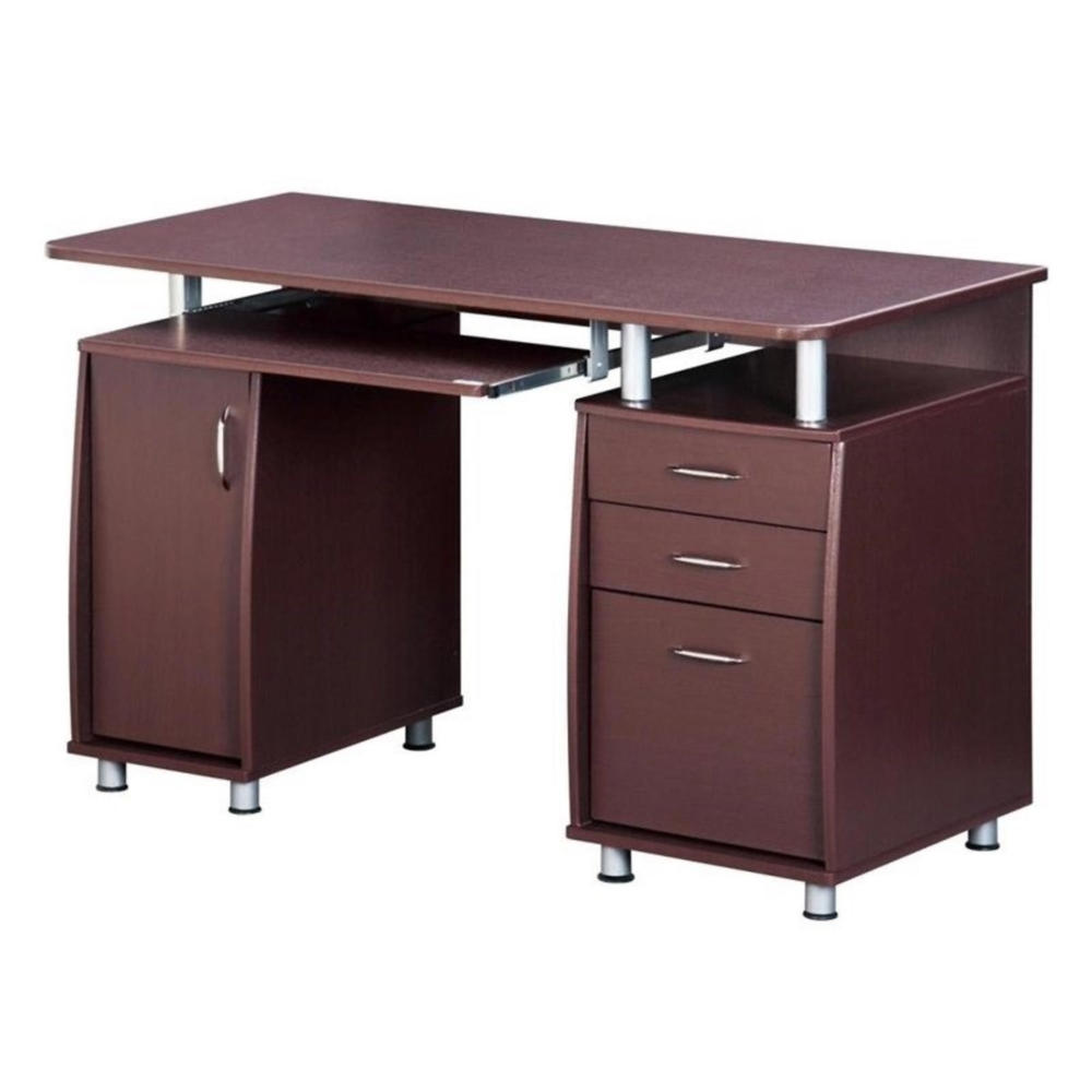 Techni Mobili Complete Computer Desk with File Cabinet - Chocolate