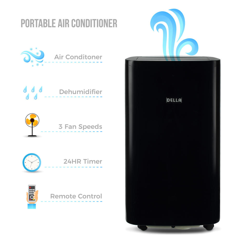 Della 048GM48335 14,000BTU 4-In-1 Portable Air Conditioner with Remote Control - Black