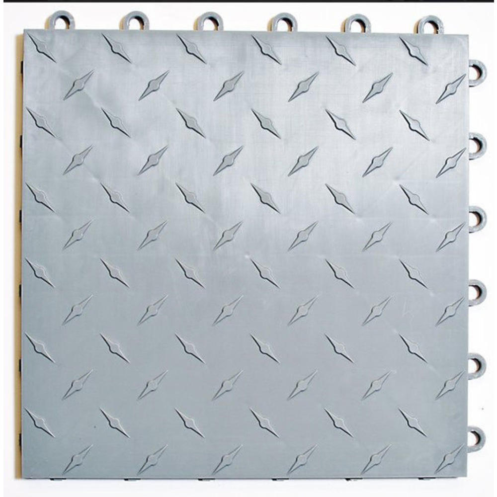 Speedway Garage Tile 6-Tab Lock Diamond Garage Floor Tile - Silver