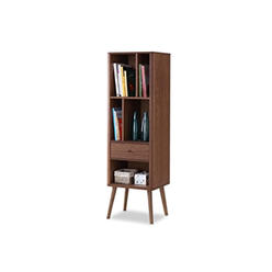 Baxton Studio FP-6785-Walnut Ellingham Mid-Century Retro Modern 1-Drawer Sideboard Storage Cabinet Bookcase Organizer - 60.26 x 18.41 x 15.21