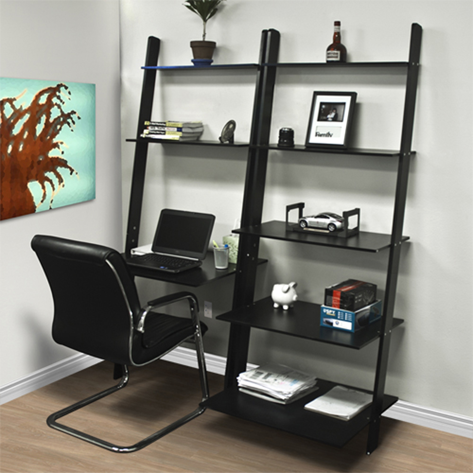 Bestchoiceproducts Leaning Shelf Bookcase With Computer Desk
