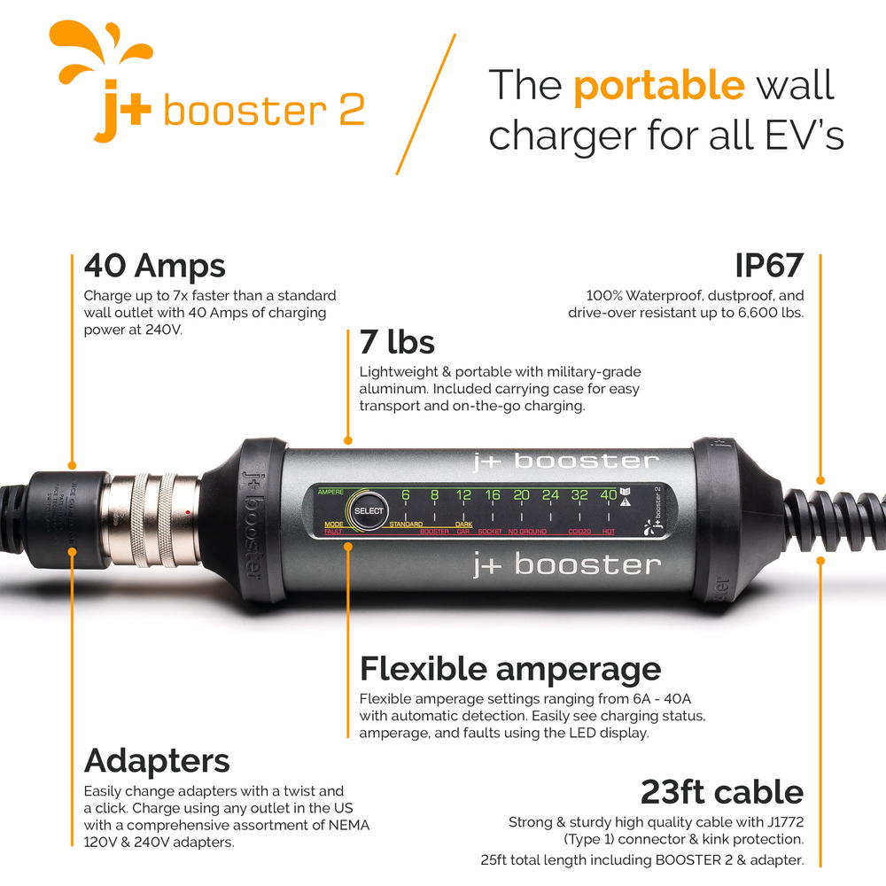 J+ 25' Wall Mount Booster 2 Electric Vehicle Charger