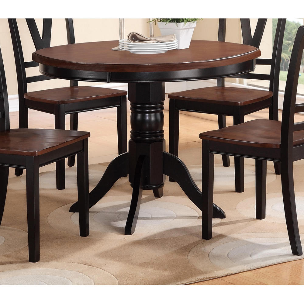 Poundex 42" Round Wooden Dining Table - Black and Cherry