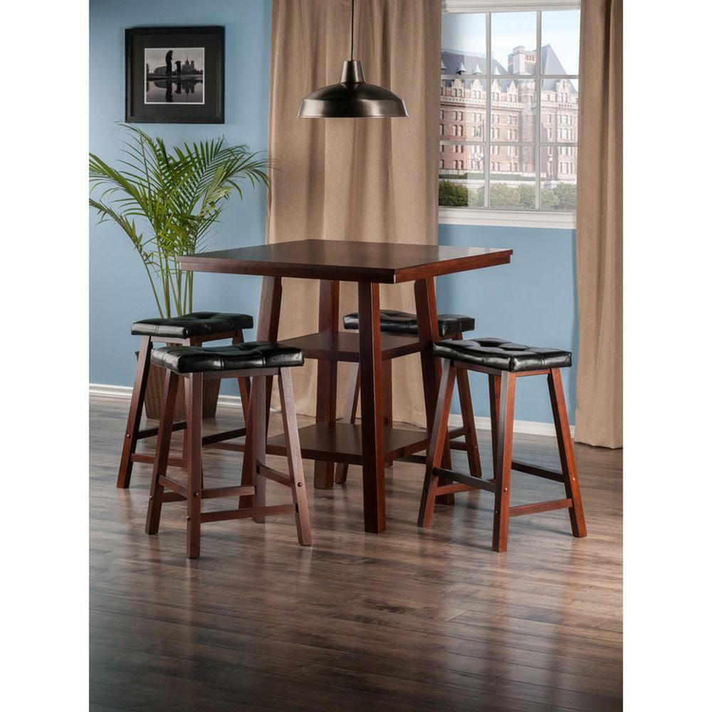Winsome Trading Orlando 5pc. Solid Wood Dining Table Set with 4 Stools - Walnut