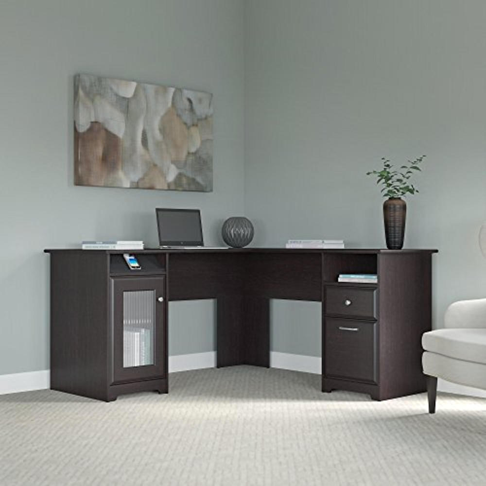 Bush Furniture Cabot L-Shaped Desk with 4-Port USB Hub - Espresso Oak