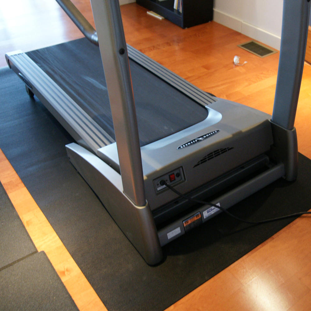 Rubber-Cal 3/16" x 4' x 6.5' Treadmill Mat for Heavy-Duty Fitness Equipment - Black