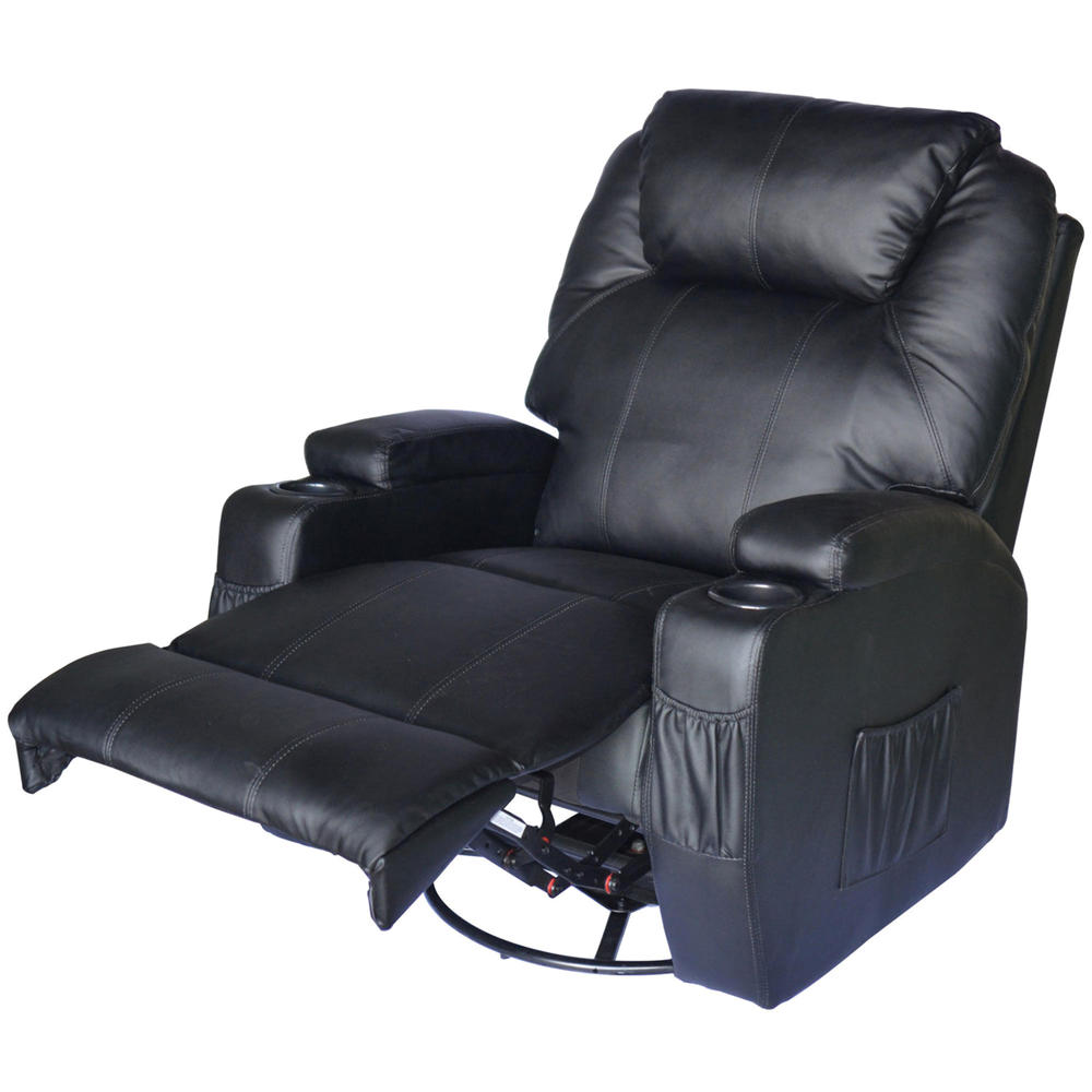 HomCom 34" Swivel Massage Recliner Chair with Remote - Black