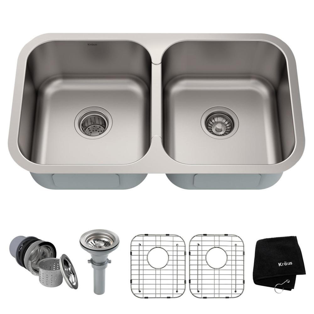 Kraus Premier 31" 50/50 Double Bowl Stainless Steel Undermount Kitchen Sink - Satin