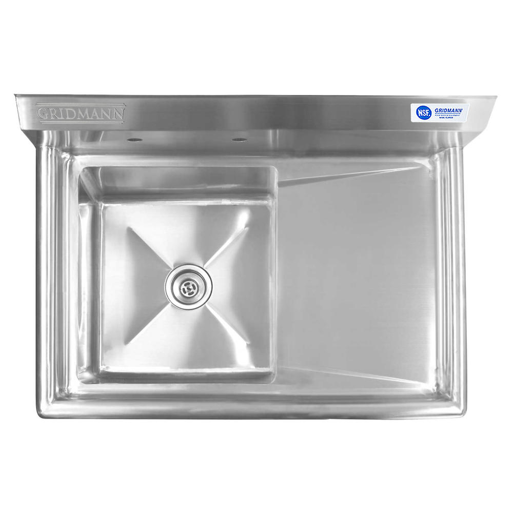 Gridmann 39" Commercial Stainless Steel Kitchen Utility Sink with Drainboard