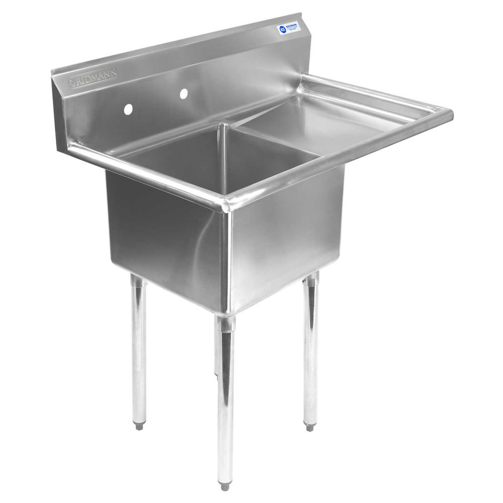 Gridmann 39" Commercial Stainless Steel Kitchen Utility Sink with Drainboard