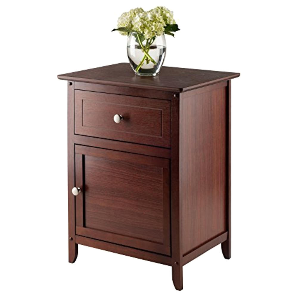 Winsome Wood Eugene 19" Night Stand/Accent Table with Drawer and Cabinet - Antique Walnut