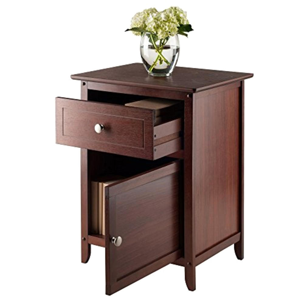 Winsome Wood Eugene 19" Night Stand/Accent Table with Drawer and Cabinet - Antique Walnut