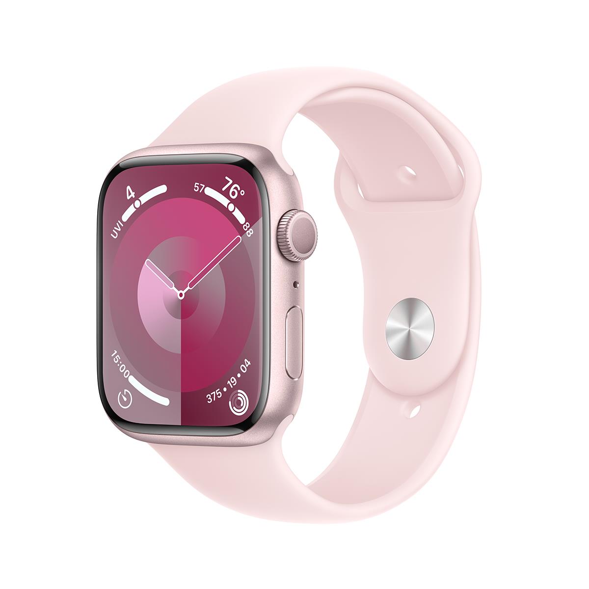 Apple MR9H3LL/A Watch Series 9 GPS 45mm Pink Aluminum Case with Light Pink Sport Band - M/L