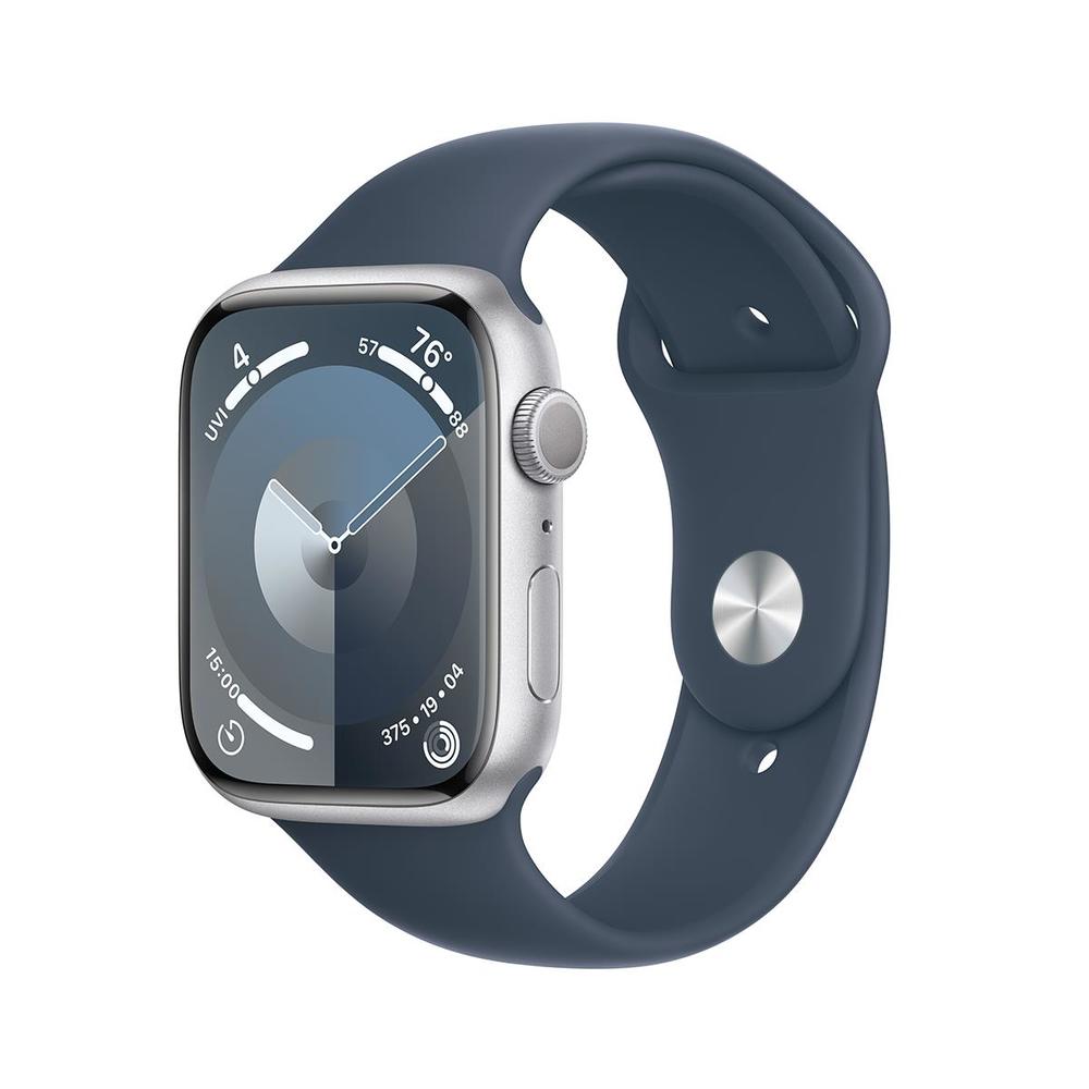 Apple MR9D3LL/A Watch Series 9 GPS 45mm Silver Aluminum Case with Storm Blue Sport Band - S/M
