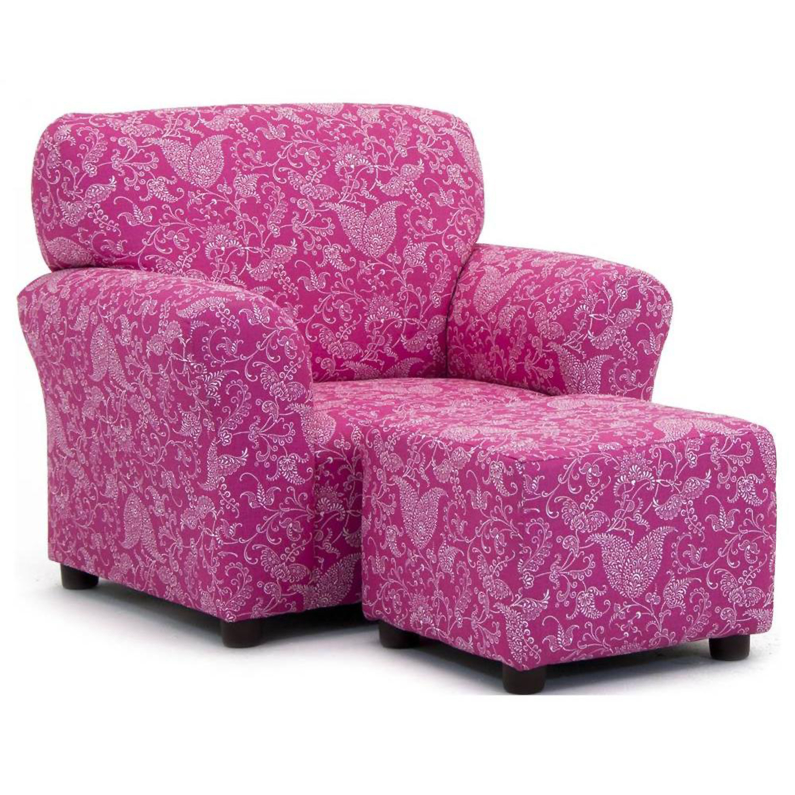 Kidz World Small Paisley 30" Kids' Club Chair with Ottoman - Candy Pink