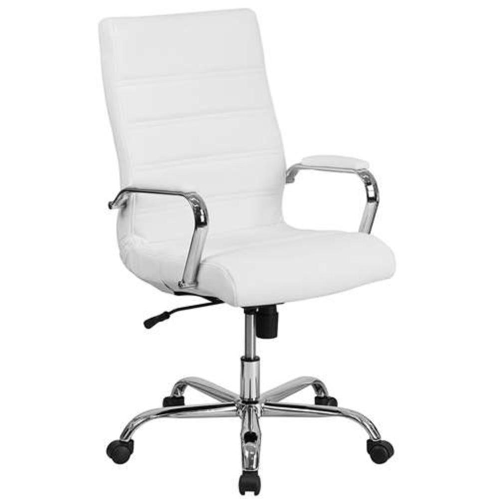 Flash Furniture 27" High-Back Leather Executive Swivel Office Chair with Chrome Arms - White