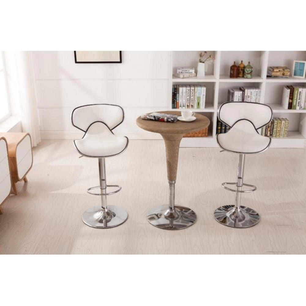 Roundhill Furniture Set of 2 Masaccio Cushioned Upholstery Airlift Swivel Barstools - White