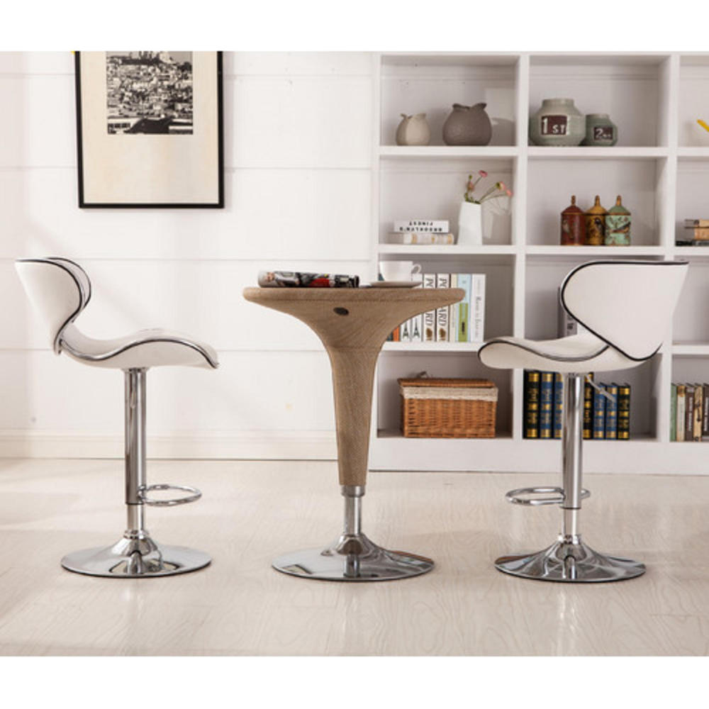Roundhill Furniture Set of 2 Masaccio Cushioned Upholstery Airlift Swivel Barstools - White