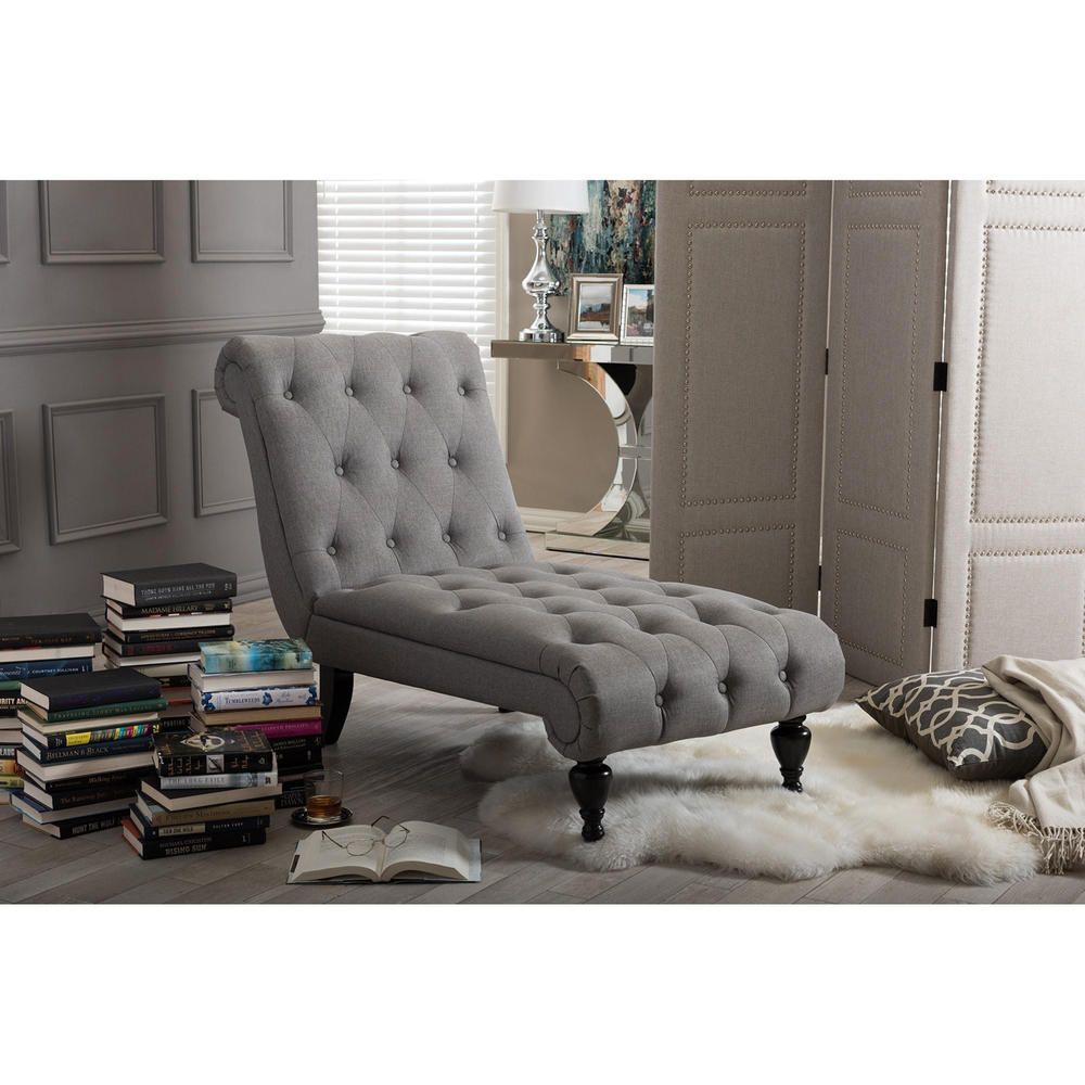 Baxton Studio Layla Mid-Century Modern 25" Upholstered Chaise Lounge - Gray