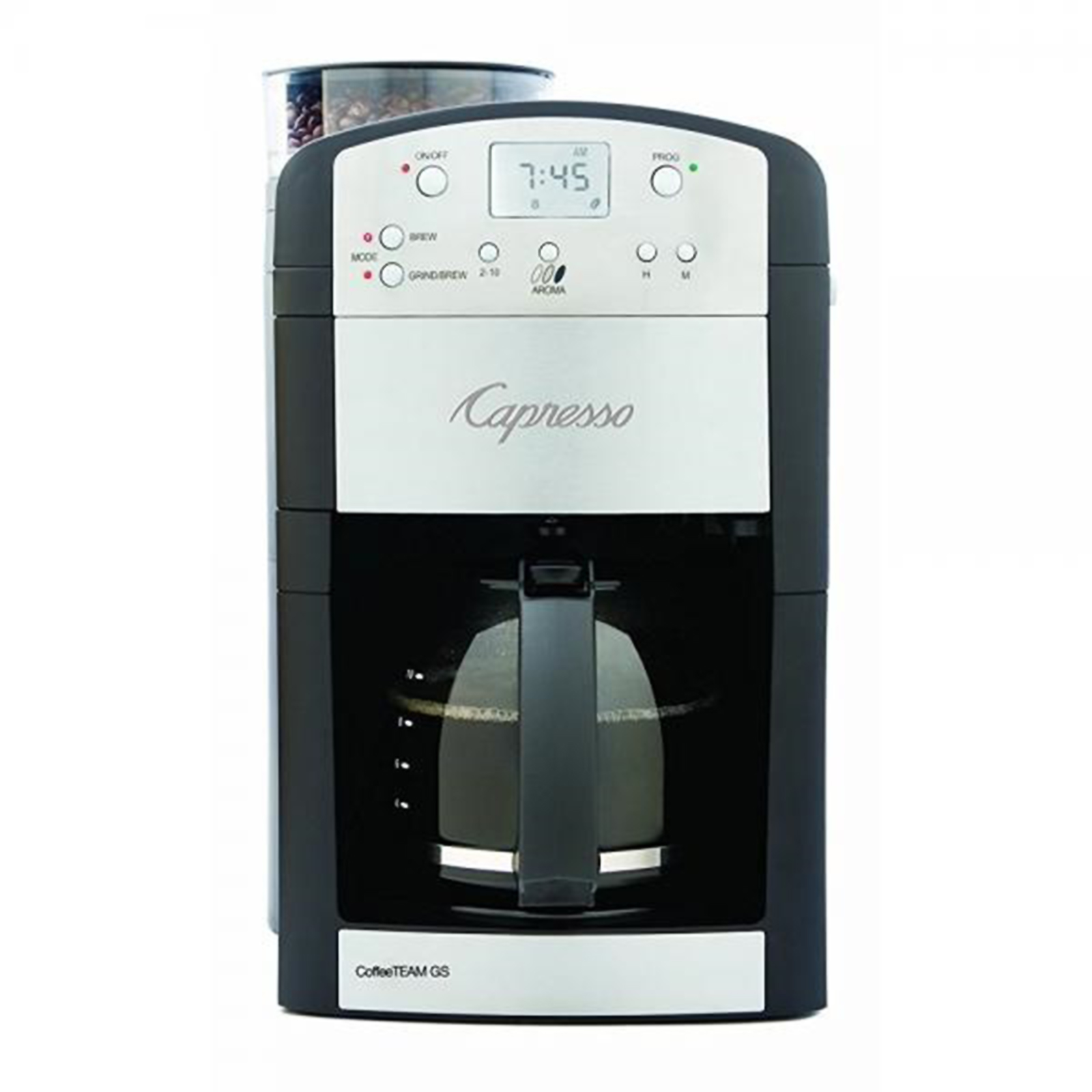 Capresso 464.05 10 Cup CoffeeTEAM GS  Coffeemaker with Carafe and Burr Grinder - Black