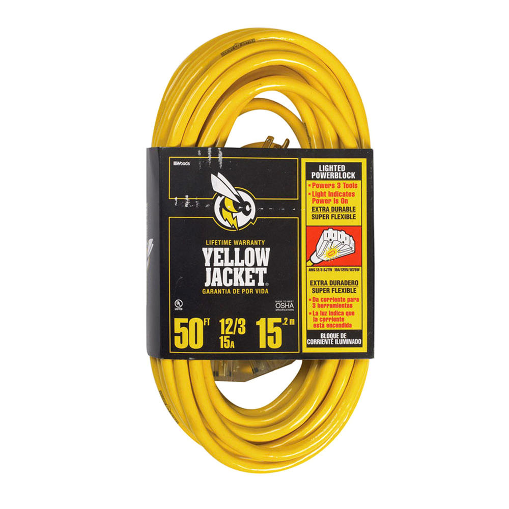 Yellow Jacket 2827 15A 50' Extension Cord with Adapters