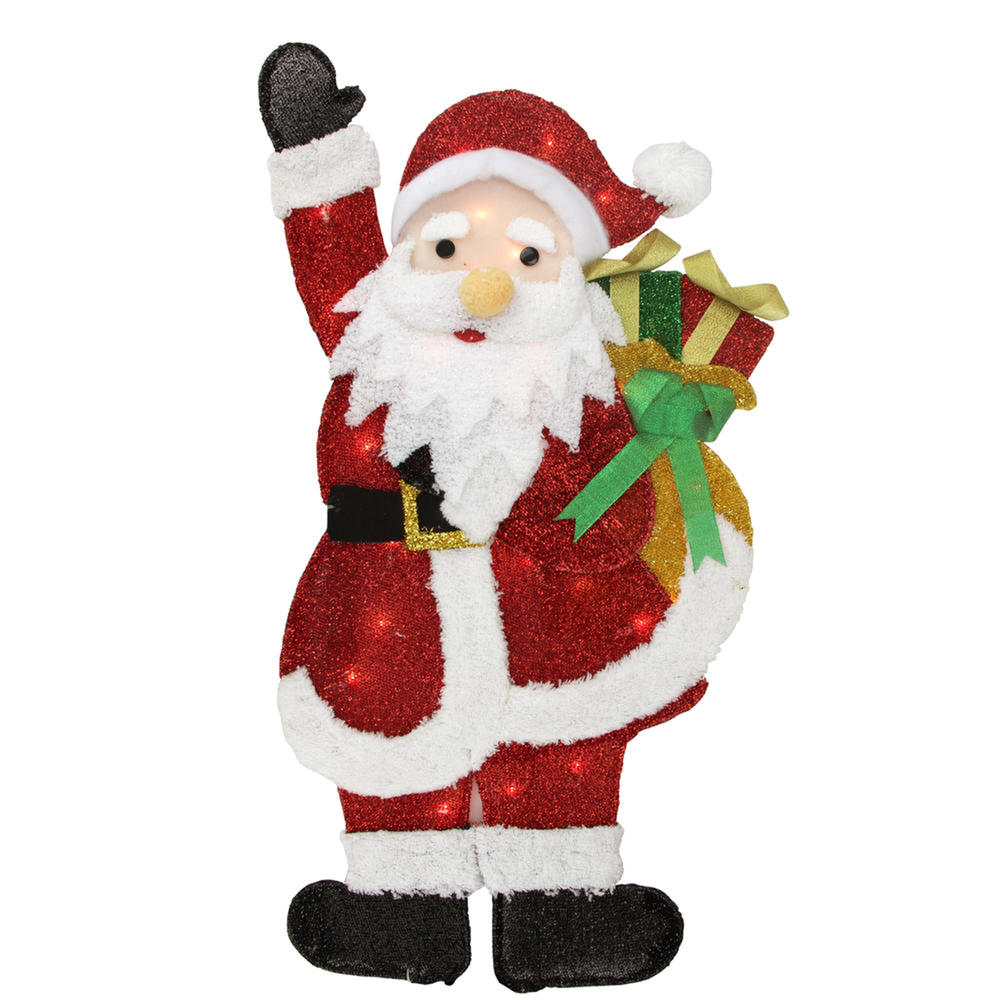 Northlight 32" Tinsel Waving Santa with Gift Christmas Outdoor Decoration