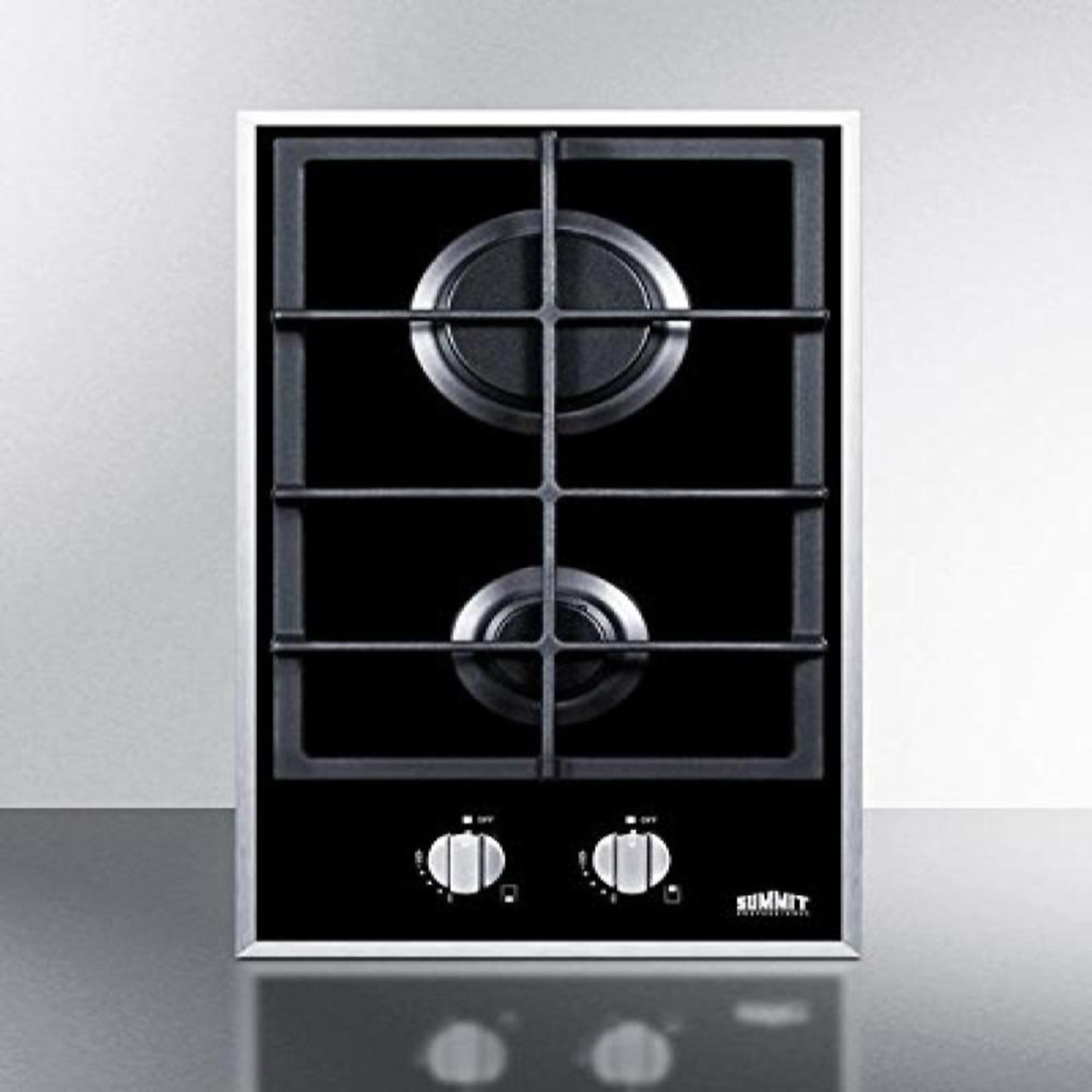 Summit Appliance GC2BGL  2 Burner Gas on Glass Convertible Cooktop