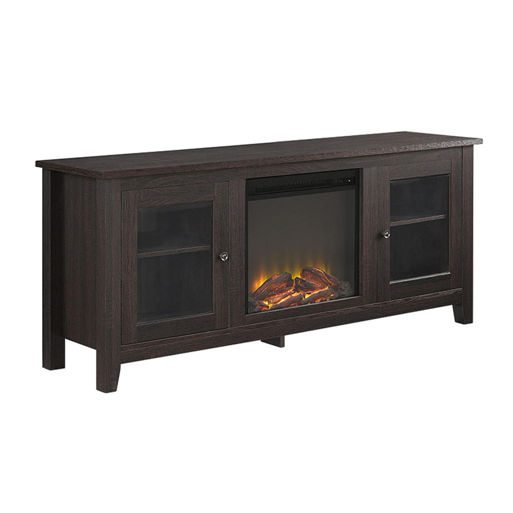 Walker Edison 58" Wood Media TV Stand Console with Fireplace - Espresso