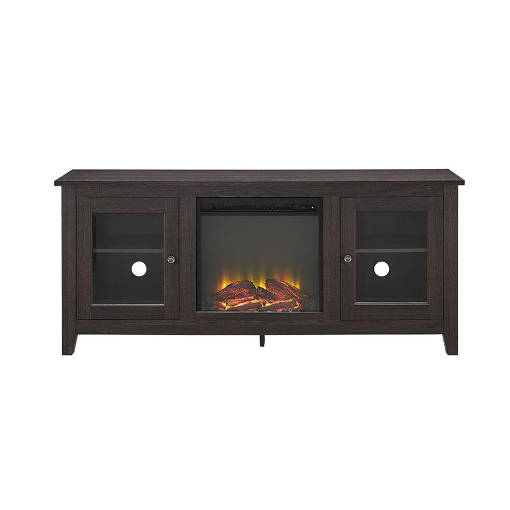 Walker Edison 58" Wood Media TV Stand Console with Fireplace - Espresso