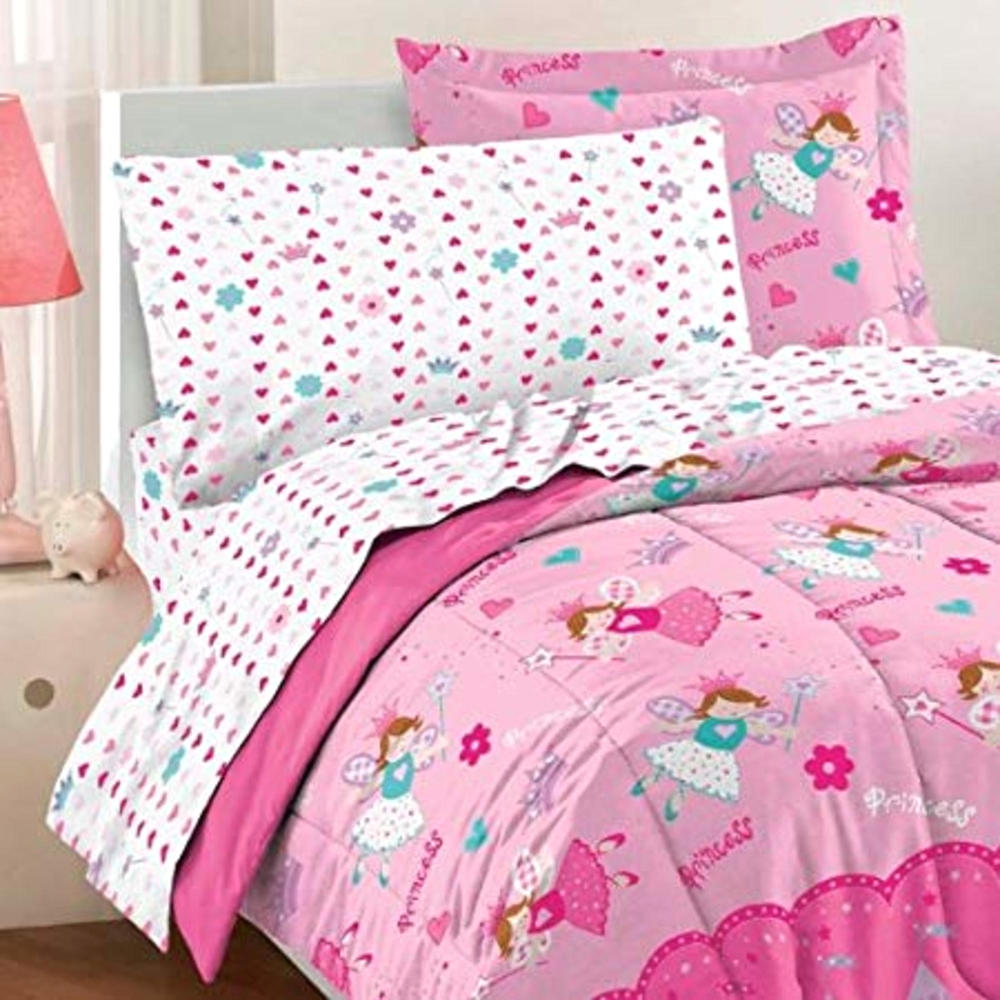Dream Factory Girls 5pc. Magical Princess & Castles Twin Comforter Set - Pink