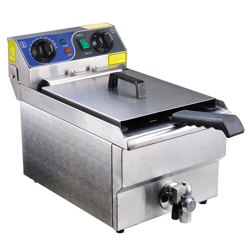 Yescom 26FRY003-10LS-DT 11.7L Single Tank Stainless Steel Commercial Electric Deep Fryer