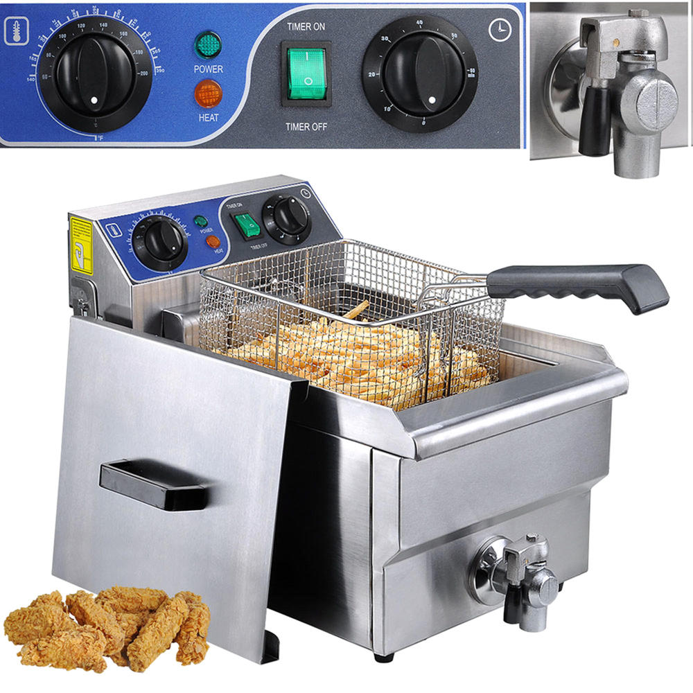 Yescom 26FRY003-10LS-DT 11.7L Single Tank Stainless Steel Commercial Electric Deep Fryer
