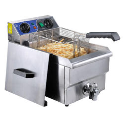 Yescom 11.7L Single Tank Stainless Steel Commercial Electric Deep Fryer w/ Timer and Drain French Fry