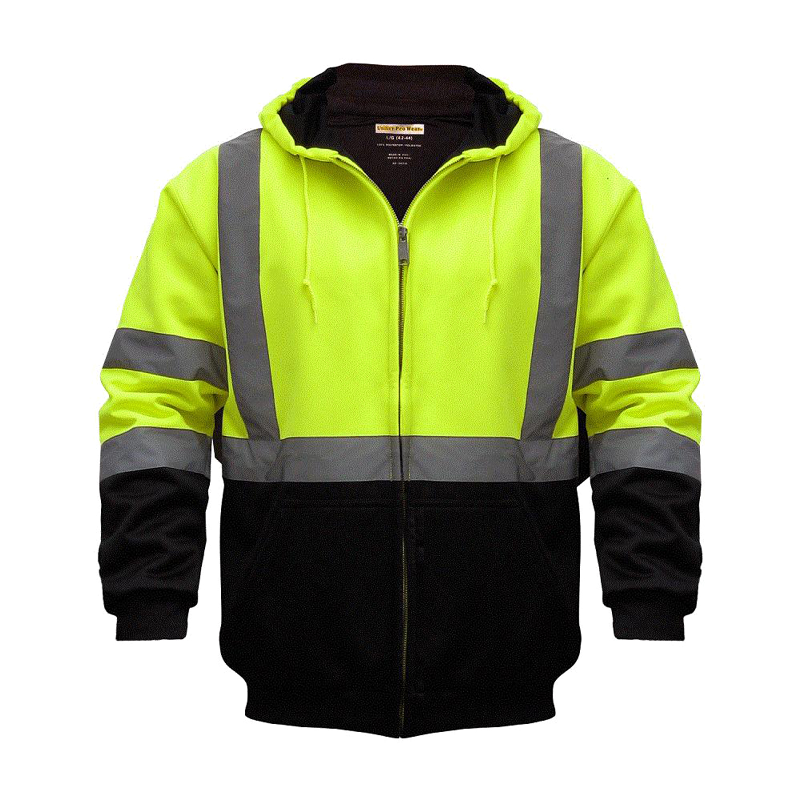 Utility Pro High Visibility Sweatshirt With Full Zip Soft Shell Hoodie - Black-Yellow