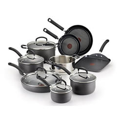 t-fal e765sefa ultimate hard anodized nonstick 14 piece cookware set, dishwasher safe pots and pans set, black