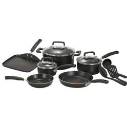 t-fal signature nonstick dishwasher safe cookware set, 12-piece, black