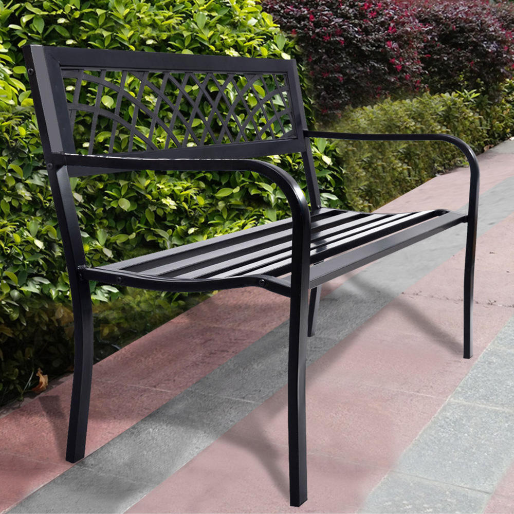 Goplus Outdoor Steel Garden Bench - Black