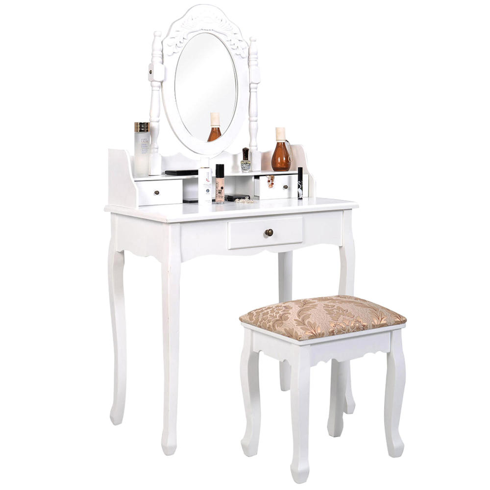 Goplus Vanity Dressing Table Set with Stool - White