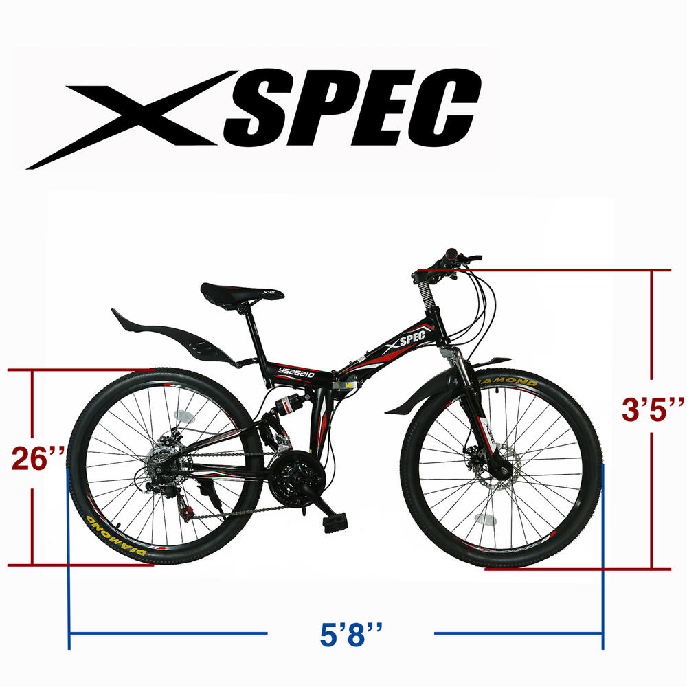 Xspec 26" Folding Mountain Bike with 21 Speed - Black