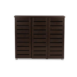Baxton Studio Adalwin 3-Door Dark Brown Wooden Entryway Shoes Storage Cabinet
