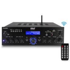 Pyle Wireless Bluetooth Power Amplifier System - 200W Dual Channel Sound Audio Stereo Receiver w/ USB, AUX, MIC IN w/ Echo, Radi