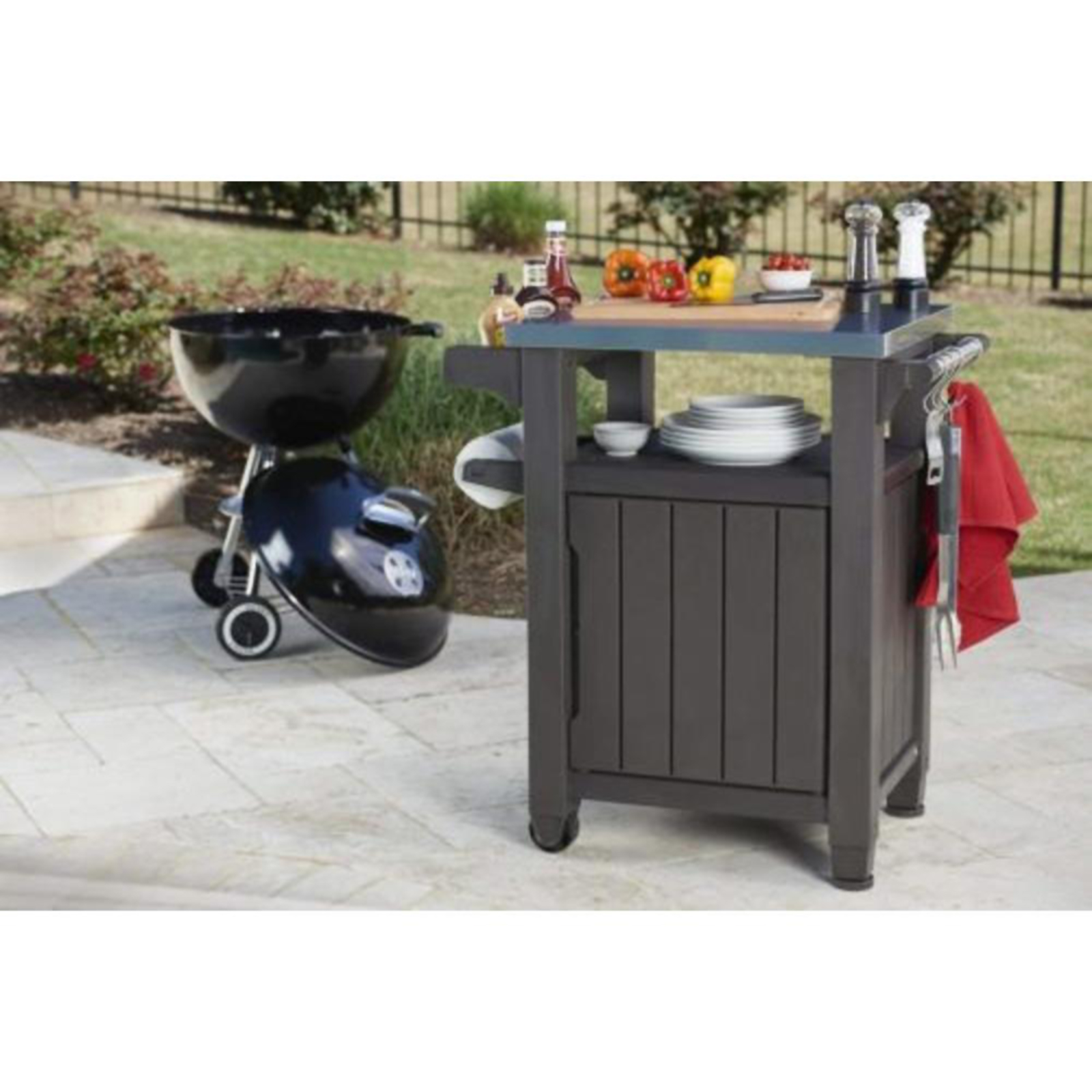 Keter Indoor Outdoor Entertainment  Storage Table Prep Station BBQ Serving Cart