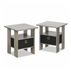 Furinno 2-11157gyw Espresso Petite End Table Bedroom Night Stand, Set Of 2