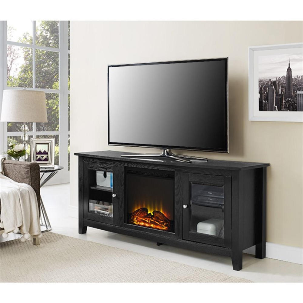 Walker Edison 58" Wood Fireplace TV Stand - Black