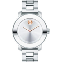 Movado 3600084 Bold Analog Display Quartz Watch, Silver Stainless Steel Band, Round 36mm Case